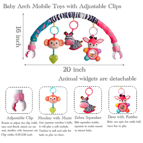 ORZIZRO 0-12 Baby Stroller Arch Toys, Crib Mobile for Infants Adjustable Bassinet Mobile with Universal Clamps