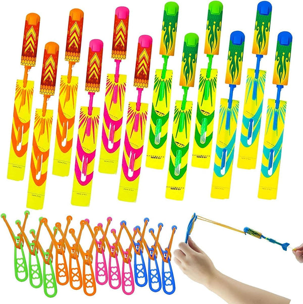 24 Pcs Slingshot Outdoor Toys, Glow in The Dark Rocket with Launcher for Kids Birthday Christmas Gifts & Party Favors