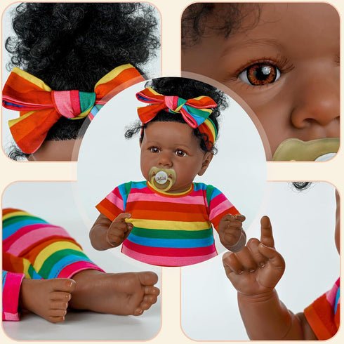 JIZHI Reborn Baby Dolls Black, 22 Inch Lifelike Soft Body African American Girl Doll Gift Set