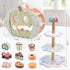 Set, Playset 3-6 CUTE STONE Wooden Toy Tea Party Kids Dessert with Double-Sided Holiday Stand, Cupcake Stand, Pretend