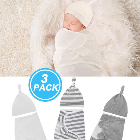 3 Pack Preemie Swaddle Blanket with Hat Set, Baby Receiving Blanket Swaddle Wrap for Newborn Preemies
