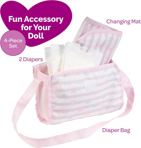 2 13" 3+ Adora Baby Doll Diaper Bag with Sturdy Straps, Includes Changing Mat and Doll Diapers (Fits Dolls), Birthday