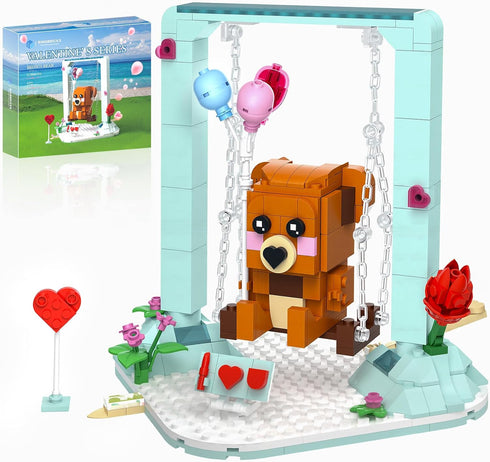 Nubee Valentines Brown Bear Building Toys Compatible for Lego, Cute Swing Bears Building