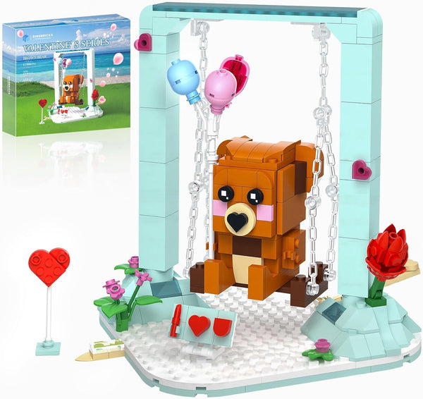 Nubee Valentines Brown Bear Building Toys Compatible for Lego, Cute Swing Bears Building