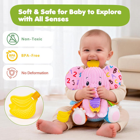 JoySpark Toys 0-6 6-12 3 4 5 6 7 8 9+ Tummy Baby Girl Toys Months, Sensory Musical Toddler Toy for Months, Pink