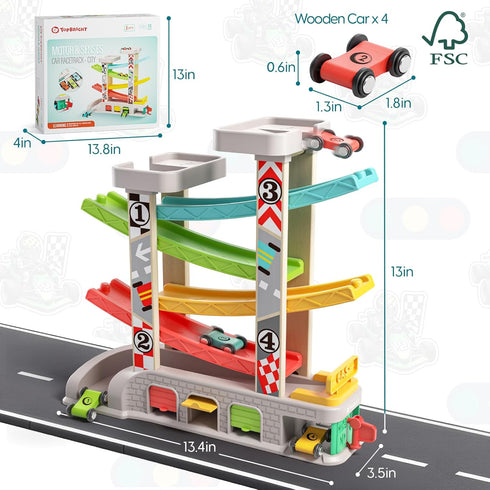 2-4 4 TOP BRIGHT Car Ramp Toys, Race Track Car Toy for Toddler Age Year Old Boy with Cars, Parking Lot & Gas Station