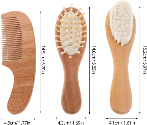 HAMPPLIES Set Comb with Soft Wool Bristles and Beech Wood Hairbrush for Newborns and Scalp Massage and Gentle Haircare