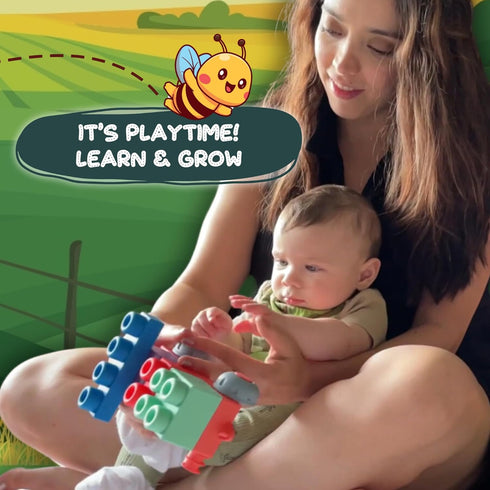 12mo+ Set Soft Rubber Building Blocks with Baseboard - Extra Large Toddler Blocks Ages - Chew-Safe Sensory Stacking