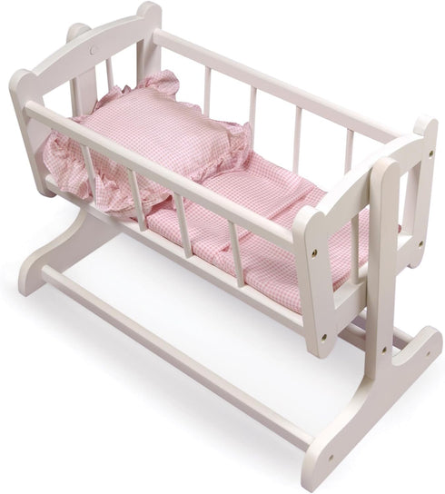 Badger Basket Heirloom Style Doll Bed with Gingham Bedding for 20 inch Dolls - White/Pink