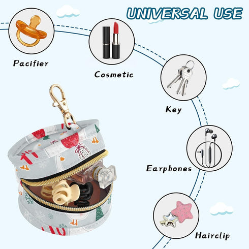 Christmas Duck Round Pacifier Storage Case with Zipper, Portable Pacifier Case for Travel, Diaper Bag & Purse, Pacifier