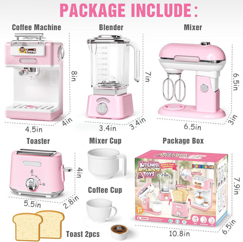 Set, 7 3 Kids Kitchen Toys BPA-Free Piece Pretend Play Appliances with Light Sound, Coffee Maker Blender Stand Mixer
