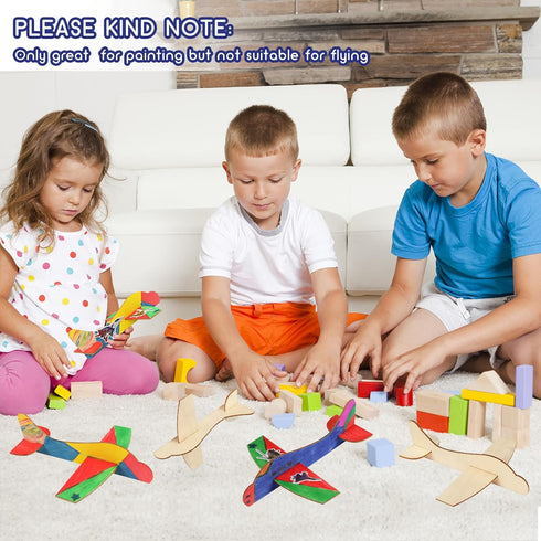 BAPHILE 12 Pack DIY Wood PlanesMini Airplane Paint and Decorate Wooden Airplane Craft Kits with Decorate Tools for Kids