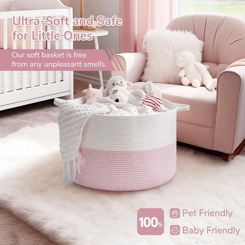 21.7" 21.7" 13.8", INDRESSME XXXLarge Storage Basket with Handle, Pink Laundry Basket for Nursery Stuffed Animal