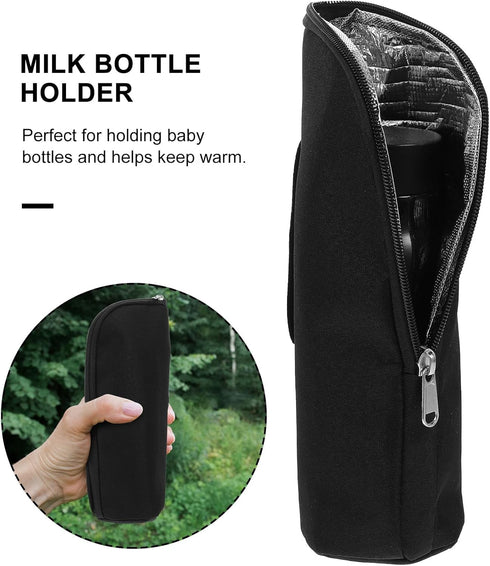 Insulated Milk Bottle Bag and Stroller Bottle Pouch for Babies Black with Zipper Breastmilk Cooler Bag Suitable