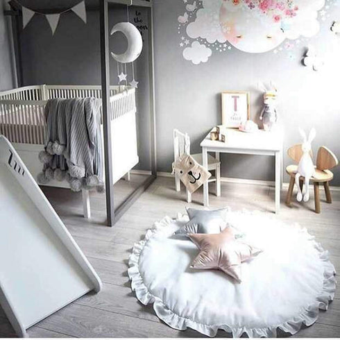 ABREEZE Baby Cotton Play Mat Soft Crawling Mat White Detachable Washable Game Blanket Floor Playmats Kids Infant Child