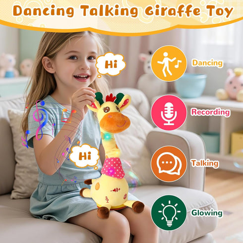 JISONCASE Tummy Talking Dancing Giraffe Baby Toy, Adjustable Volume Time Toy Repeating What You Say, Singing Mimicking