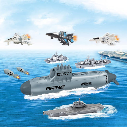 Set deAO Aircraft Carrier Toy Military Submarine Naval Ship Play with Planes Army Toy Battleship for Kids Boys Girls