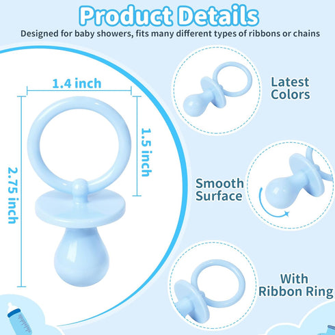36 2.75 Plastic Pacifiers for Baby Shower Game, Baby Shower Pacifiers, Blue Pacifiers for Baby Shower Decoration DIY