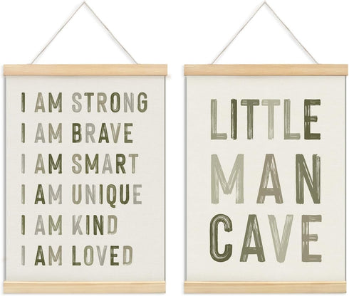 ULEGIE Boy Nursery Decor Posters Framed with Wood Hanger, Little Man Cave Sign