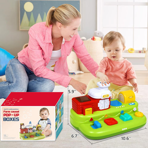 Vunrahsg 1-3 12-18 Interactive Pop Farm Animal Up Toys with Music Sounds Montessori Cause and Effect for Baby Boy Girl