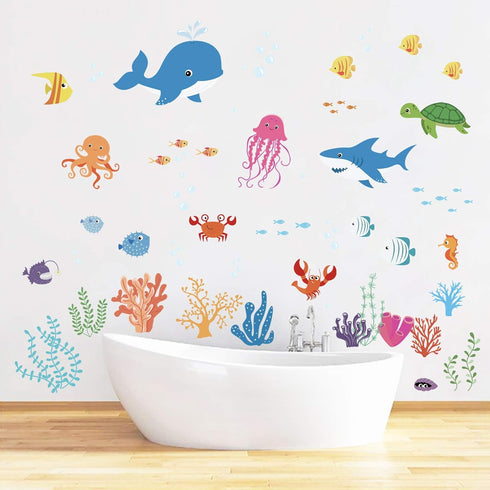 decalmile Under The Sea Dolphin Fish Wall Decals - Vinyl Peel and Stick Kids Room Decor