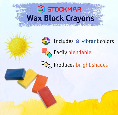 Stockmar Beeswax Block Crayons, Set of 8 Non-Toxic Jumbo Crayons for Kids & Adults, Waldorf Art Supplies in Storage Tin