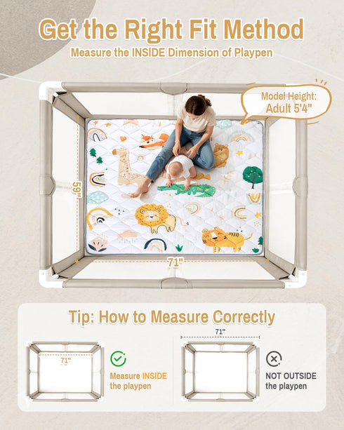 71x59 Baby Play Mat, Thickened Playpen Mat, Non-Slip Baby Mat for Floor, Foldable Portable Playmat Suitable for Babies