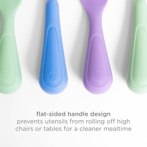Set, 2 Pack Ubbi Toddler Utensils Stainless Steel Fork & Spoon with Easy-Grip Silicone Handles, Kids Silverware