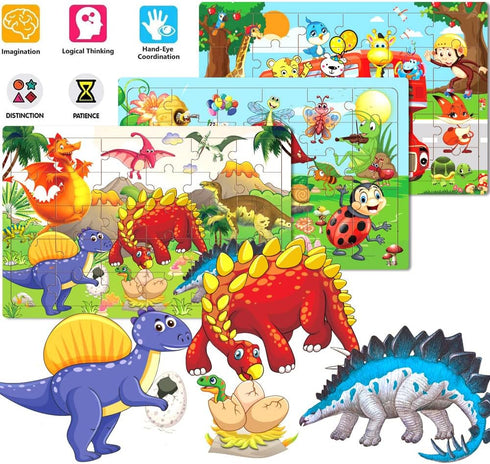 Wooden Jigsaw puzzles for kids ages 3-5 Year Old 30 Piece Colorful Wooden Puzzles for Toddler Children Learning Educational Puzzles Toys for Boys and Girls Set for Kids 3 4 5 6 Year Old (6 Puzzles)