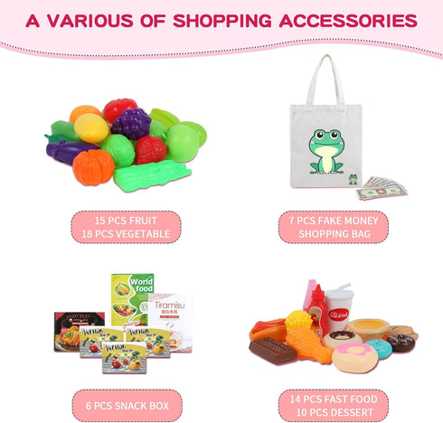 Ming You 2 1 72pcs Set Kids Shopping Cart - in Toy Shopping Cart with Play Food Fruit Vegetable Dessert and Shop