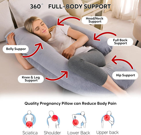 Wodsfay 57 Inch U-Shaped Pregnancy Pillow for Sleeping, Full Body Support for Back, HIPS & Belly - Maternity Pillow