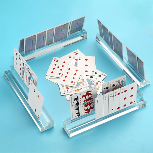 OwnMy 4PCS Clear Acrylic Playing Card Holders with Dual Grooves for Kids and Seniors