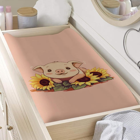 Stretchy Diaper Changing Pad Cover, Lovely Pig Sunflower 32"x16" Fitted Changing Table Cover, Breathable Home Decor