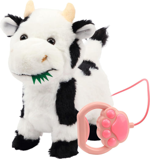 9'' Hopearl Walking Cow Interactive Electronic Pet Singing Toy Remote Control Leash Animated Musical Nodding Moo