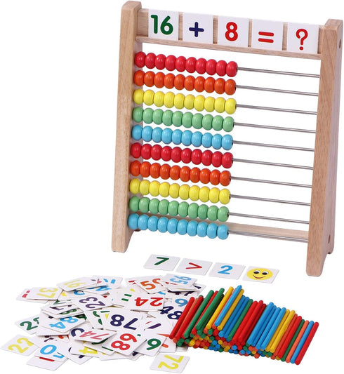 Wooden Abacus for Kids Math, 100 Counting Sticks & Number Cards 1-100, Educational Math Games for Preschool Learning