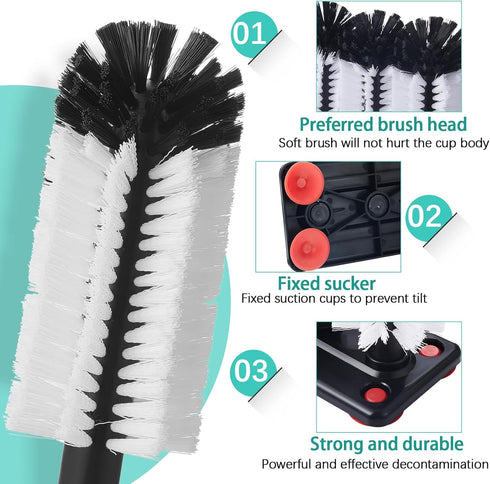 Havawish 2 Pack 3 (7.3 3.7 10.4) Water Bottle Cleaning Brush with Suction Base, Head Bristle Bar Glass Washer for Sink