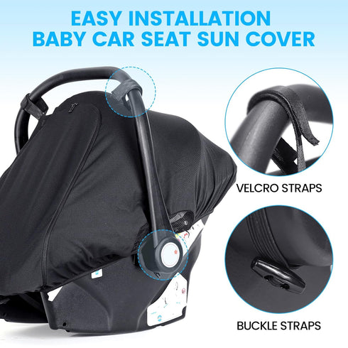 Orzbow Universal Baby Car Seat Sun Shade, Infant Sun and Sleep Shade Cover, Blocks 99% of Sun's Rays, Black