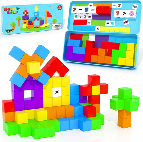 Minecftoy Magnetic Blocks Mini Travel Essentials Toddler Toys with Case Set, Kids Magnet