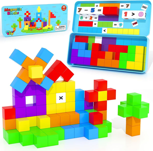 Minecftoy Magnetic Blocks Mini Travel Essentials Toddler Toys with Case Set, Kids Magnet