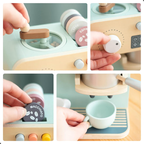 Set 3 4 5 6 UMU Wooden Toy Coffee Maker for Kids Pretend Play Kitchen Accessory for Toddlers Role Play Espresso Machine