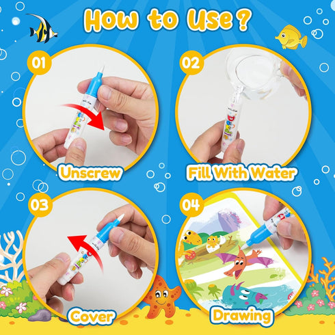 ZMLM 24 Pack 3-8 Water Coloring Books for Toddlers, Reusable Paint with Water Books with Pen, Mess Free Magic Doodle