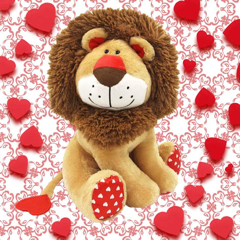 Love Lion Stuffed Animal, King Lion Plush Toy with Heart Shape Mane Tail for Kids Baby Lover Birthday Gift, 13.8“
