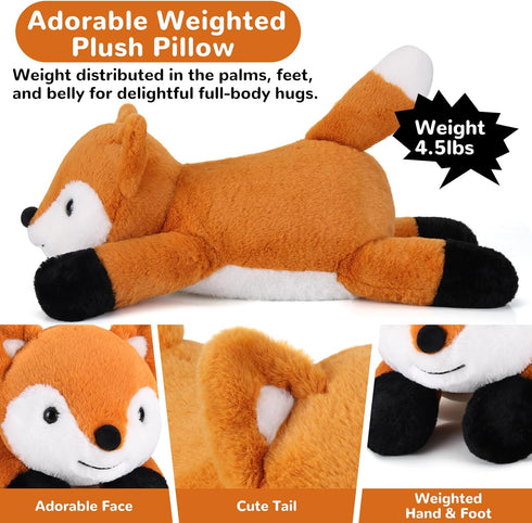 22 Inch 4.5 gnomantic Fox Weighted Stuffed Animals - Pounds Weighted Plushies Fox - Big Plush Stuffed Animals Pillow