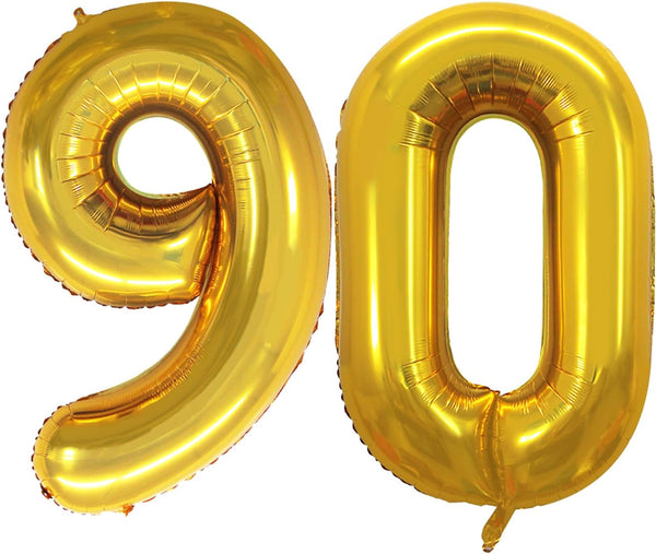 GOER 90 Balloons, 42 Inch Jumbo Foil Helium Balloons for 90th Birthday Party Decorations, Gold (90th Anniversary)
