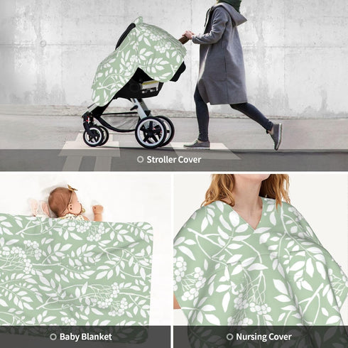Hcpwzrf Chic Botanical Sage Green Foliage Baby Car Seat Cover & Nursing Cover - Breathable Stretch Multi-Use Cover