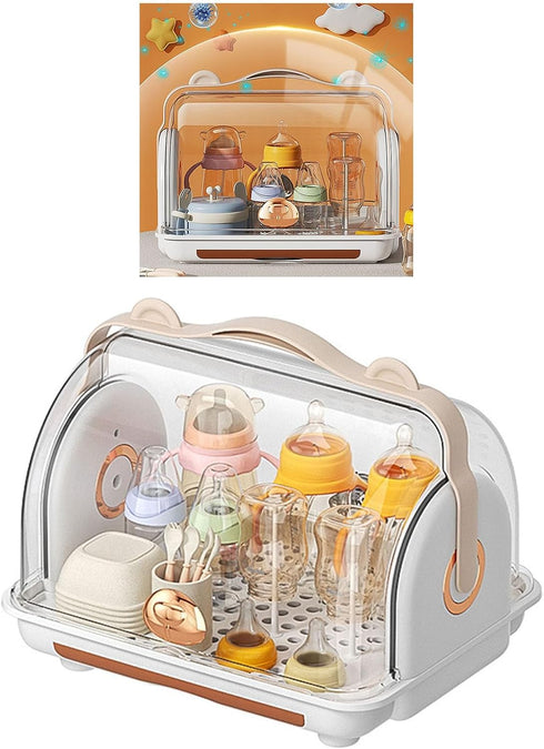 Gucagle Baby Bottle Storage Box Organizer Plastic Multifunctional Drainage Nursing Bottle Drying Rack with Lid for Home