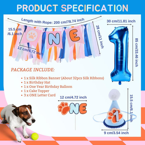 1st Blue Dog Highchair Banner for First Birthday Party Decorations Orange Navy Blue Dog Paw High Chair Tassel Garland