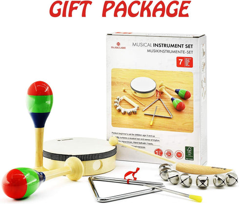 MUSICUBE 7 Pcs Musical Instrument Toys Set, Wooden Percussion Instruments for Toddler Birthday Gift