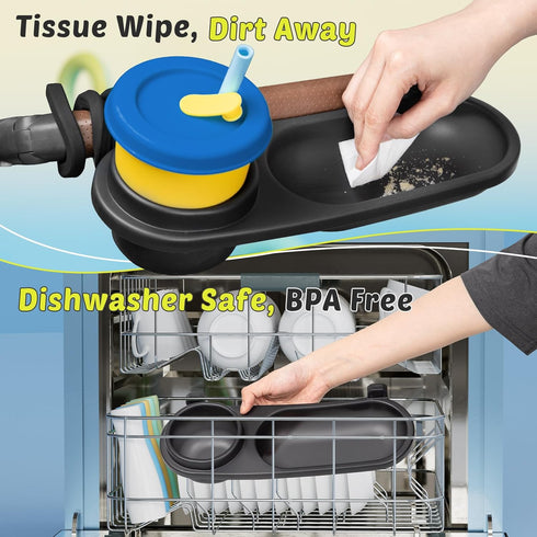 Universal Snack Tray for Stroller, Cup Holder Tray with Flexible Silicone Arm Gripper, Stays in Place Tray Attachment