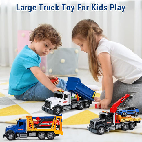 YHXKJ 3 Pack 12'' Set,Transport 3 4 5 6 7 Large Trucks Toy Tow Truck Toy & Dump Trucks and Car Carrier Truck Toys